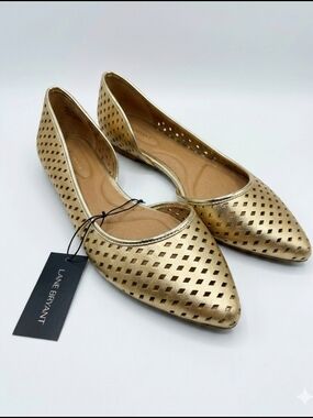 **Lane Bryant Gold Perforated Pointed-Toe Flats (NO LESS THAN $10)